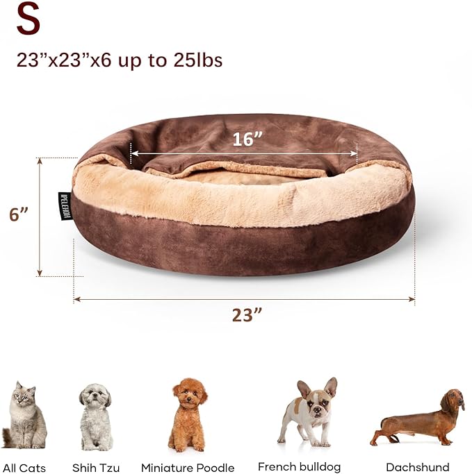 Cozy Soft Dog Bed with Hooded Blanket Warm Calming Cat Cave for Small Medium Dogs and Cats 23x23x6″