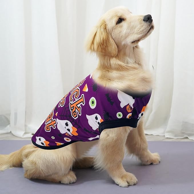 PET SHOW 4 Pack Halloween Dog Shirts for Extra Small Dogs Ghost Pumpkin Doggies Tank Top Tee Black Orange T-Shirts Pets Holiday Party Sleeveless Vest Cats Kittens Puppy Clothes Boys Girls(X-Small)