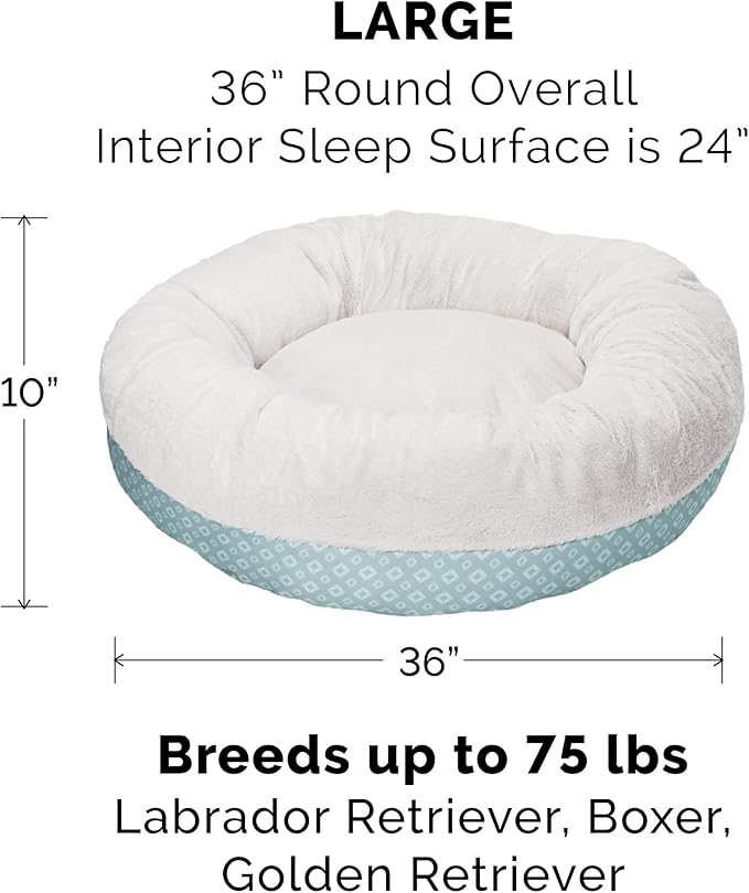 Furhaven Replacement Donut Dog Bed Cover Plush & Diamond Print Calming Cuddler
