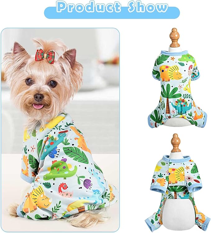 Dog Pajamas Pjs Spring Summer Dog Clothes for Small Dogs Girl Boy Soft Stretchy Puppy Clothes Onesie Cat Pet Jammies Outfit (Blue Dinosaur