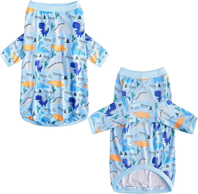 Dinosaur Dog T Shirts Cute Dinosaur Pattern Printed Apparel Shirt for Large Dogs Softable Stretchy Pet Clothes (3XL, Blue Dinosaur)