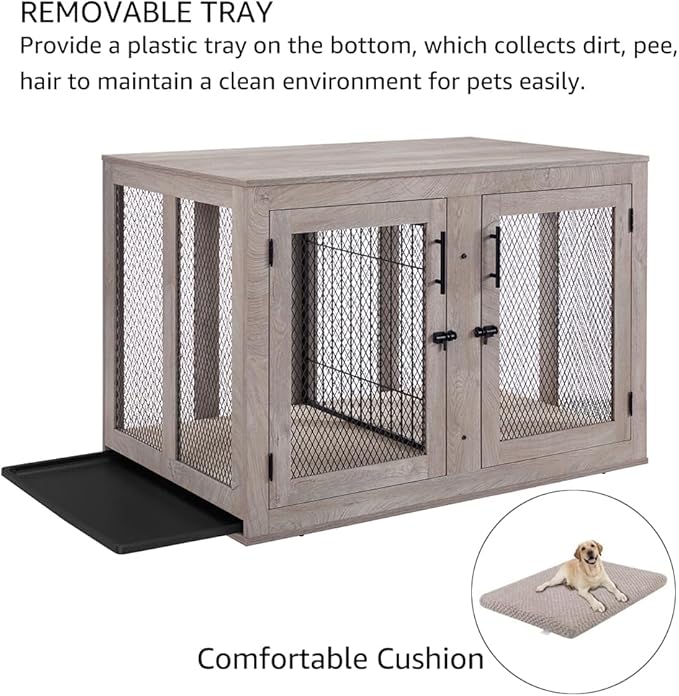 unipaws 46.7" Extra Large Dog Crate Furniture with Divider for 2 Dogs 90 lbs
