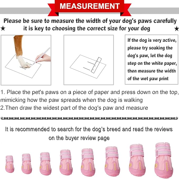QUMY Dog Shoes for Large Dogs, Medium Dog Boots & Paw Protectors for Winter Snowy Day, Summer Hot Pavement, Waterproof in Rainy Weather, Outdoor Walking, Indoor Hardfloors Anti Slip Sole Pink 8