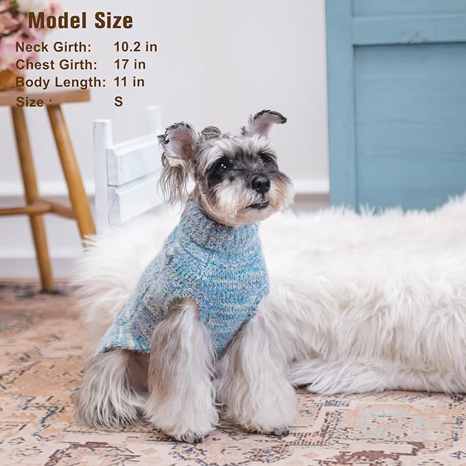 BEAUTYZOO Small Dog Sweater -Turtleneck Pullover Classic Cable Knit Fuzzy Winter Coat Dog Cold Weather Clothes for Small Medium Dogs Puppy Girl Boys(Gradient Cyan, L)