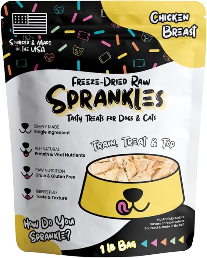 Freeze Dried Chicken Treats for Cats & Dogs -1LB Big Bag Single Ingredient Chicken Breast All Natural Grain-Free