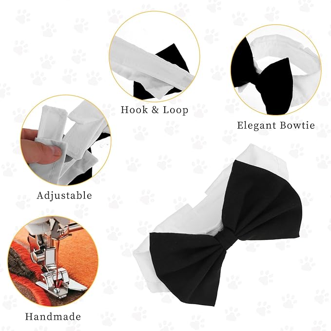 4Pcs Pet Bow Tie Adjustable White Dog Collar with Formal Classy Stripped Neck Tie Dog Tie Puppy Grooming Ties Party Accessories for Small Dogs and Cats (S