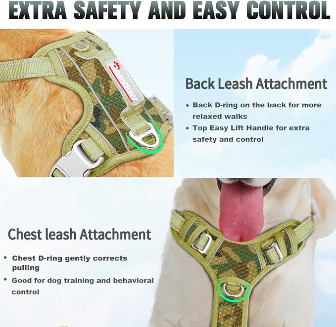 BARKBAY No Pull Dog Harness Large Step in Reflective Dog Harness with Front Clip and Easy Control Handle for Walking Training Running with ID tag Pocket(Camo