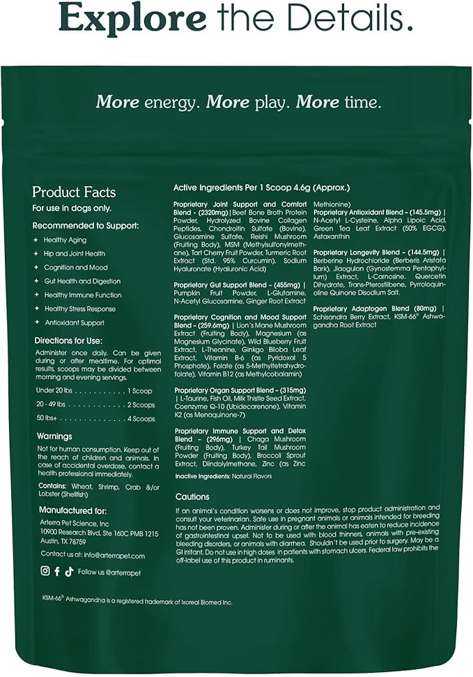 All-in-One Dog Supplement for Advanced Wellness & Longevity 46 Premium 2-7 Yrs, 4.9 oz