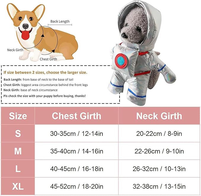 Astronaut Dog Costume Clothes Space Dog Outfit for Pet Small Medium Puppy Cat Halloween Christmas Party Funny Cosplay (Large)