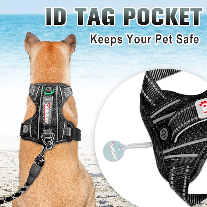 BARKBAY No Pull Dog Harness Large Step in Reflective Dog Harness with Front Clip and Easy Control Handle for Walking Training Running with ID tag Pocket(Black