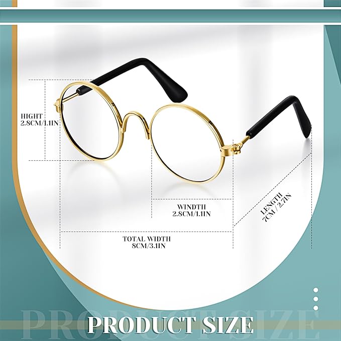 Dog Sunglasses Retro Pet Glasses Doll Glasses Classic Round Dog Glasses Metal Cat Puppy Eye Wear Hippie Costumes for Cats and Dogs