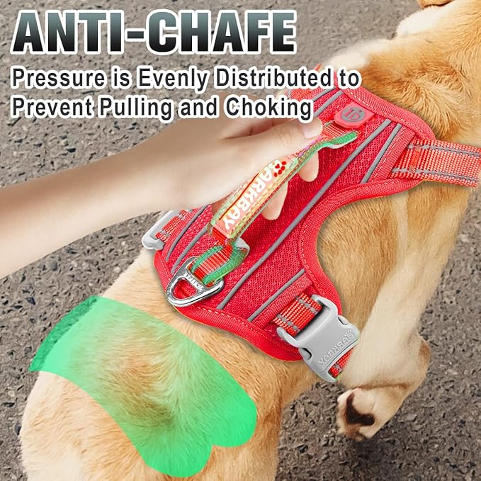 BARKBAY No Pull Dog Harness Large Step in Reflective Dog Harness with Front Clip and Easy Control Handle for Walking Training Running with ID tag Pocket(Red