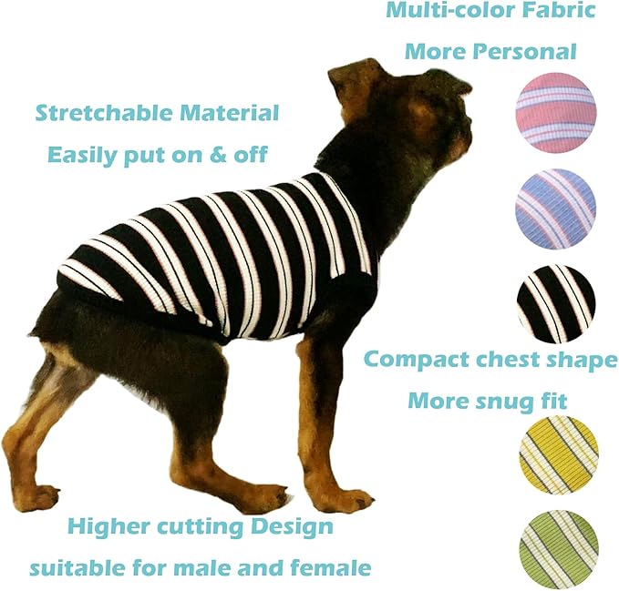 YQYS Dog Shirts Multi-Color Striped Cotton Vest for Small Dogs and Cats Puppy Clothes Teacup Dog Clothing Tank Top for Chihuahua Miniature Pinscher Blue Large