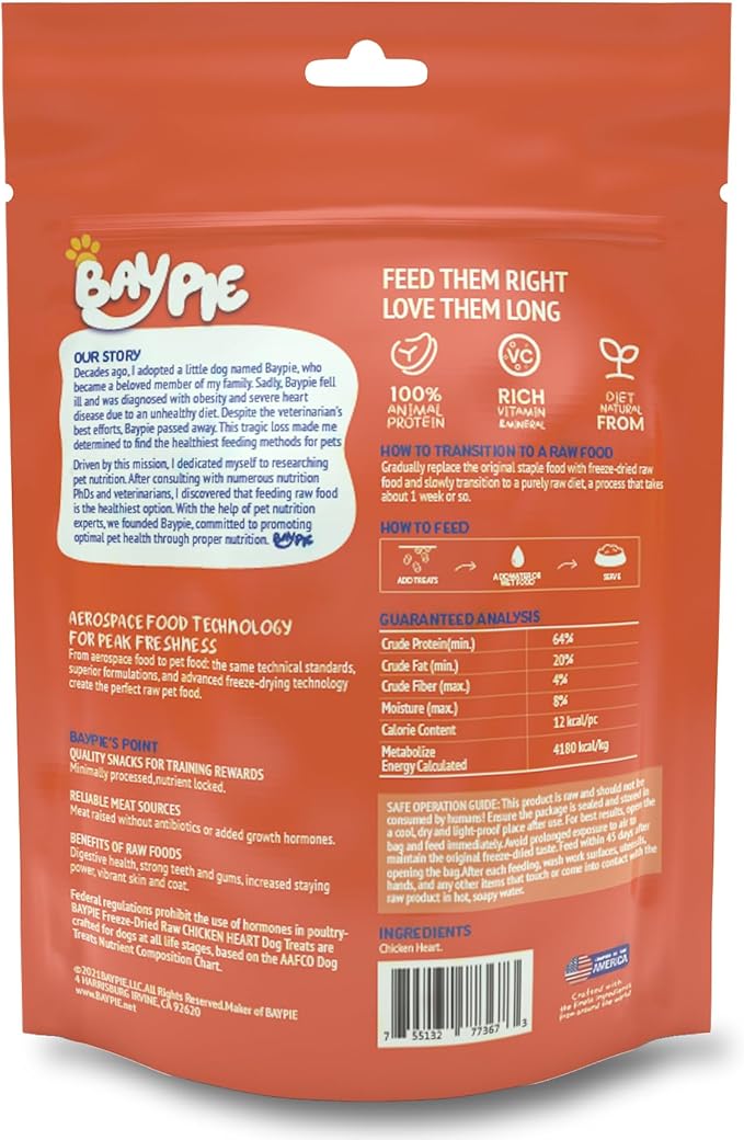 Freeze Dried Chicken Hearts for Dogs & Cats 3.5oz, One
