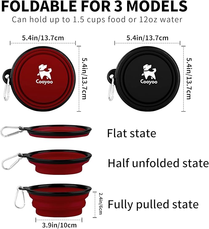 COOYOO Collapsible Dog Bowl 2 Pack 2 Carabiners