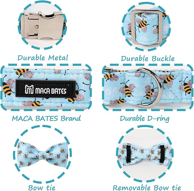 Maca Bates Blue Bee Dog Collar with Bow