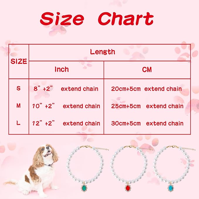 Pearl Dog Collar Elegant Oval Crystal Rhinestone Necklace Pet Jewelry for Cats Small Dogs Puppy Yorkie Chihuahua Cat Wedding Collar (Green