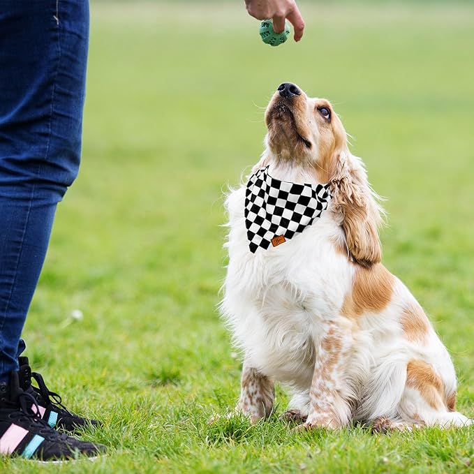 Black Checkered Dog Bandana Race Car Checkered Flag Fabric Pet Scarf Medium Sizes Adjustable Pet Neckerchief Dog Bibs for Cat Dog Birthday Costume Accessories