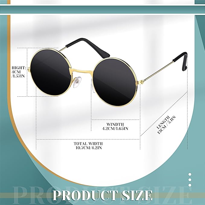 Dog Sunglasses Retro Pet Glasses Doll Glasses Classic Round Dog Glasses Metal Cat Puppy Eye Wear Hippie Costumes for Cats and Dogs