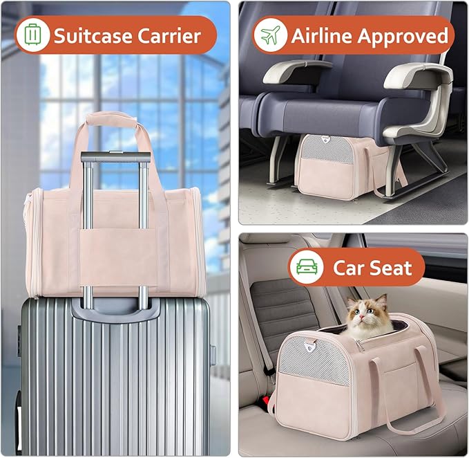 Fashion Leather Dog Carrier Cat Carrier Airline Approved Pet Carrier for Small Medium Dogs Cats Under 15Lbs