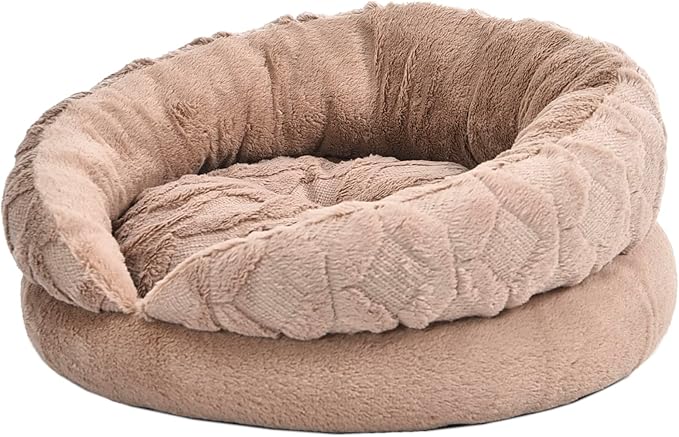 Plush High Sided Round Cuddler Pet Bed with Remove-able Bed Pad
