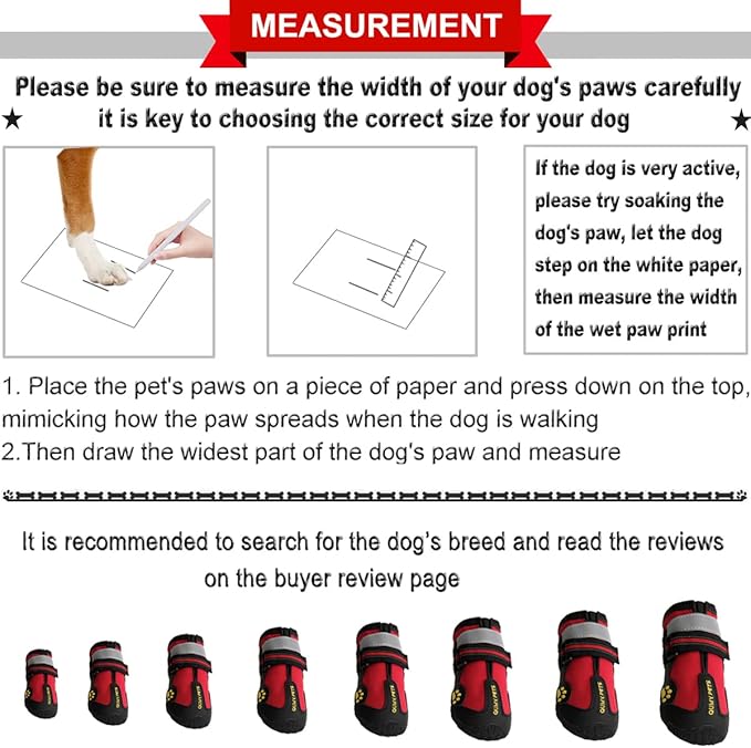 QUMY Dog Shoes for Large Dogs, Medium Dog Boots & Paw Protectors for Winter Snowy Day, Summer Hot Pavement, Waterproof in Rainy Weather, Outdoor Walking, Indoor Hardfloors Anti Slip Sole Red Size 8