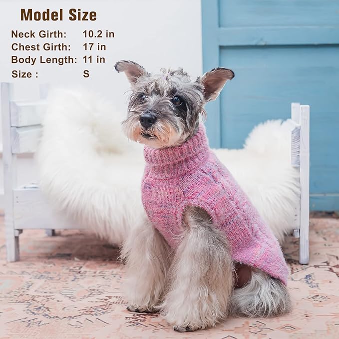 BEAUTYZOO Small Dog Sweater -Turtleneck Pullover Classic Cable Knit Fuzzy Winter Coat Dog Cold Weather Clothes for Small Medium Dogs Puppy Girl Boys(Gradient Rose, S)