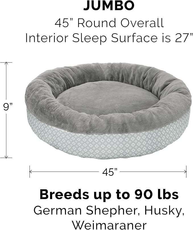Furhaven Replacement Donut Dog Bed Cover Plush & Diamond Print Calming Cuddler