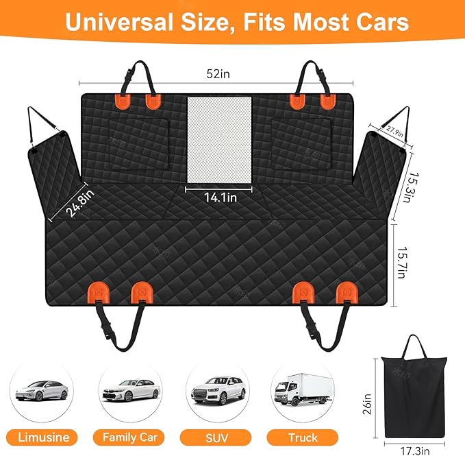 Car Back Seat Extender for Dogs Hard Bottom Car Seat Cover for Dogs, Support 400lbs,Dog Car Seat Cover with Hard Bottom Dog Car Seat, Dog Backseat Hammock Seat for Cars, SUVs, Trucks(Orange)