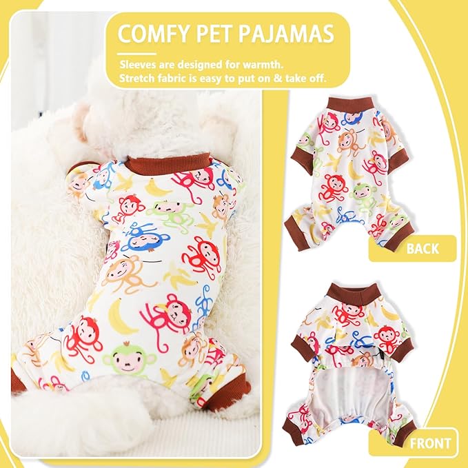 Dog Pajamas Cute Duck Soft Fleece Stretchy Dog Onesie Pet Pjs Fall Dog Clothes for Small Dogs Girl Boy (X-Small, Brown Monkey)