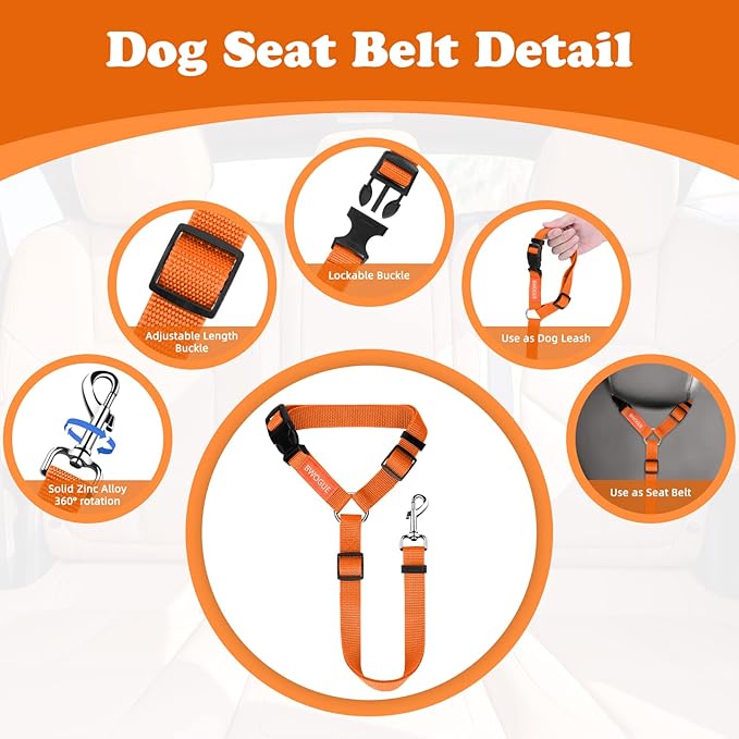 BWOGUE 2 Packs Dog Cat Safety Seat Belt
