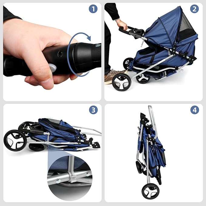 Foldable Dog Stroller for Small Medium Dog Cat 3 Wheels