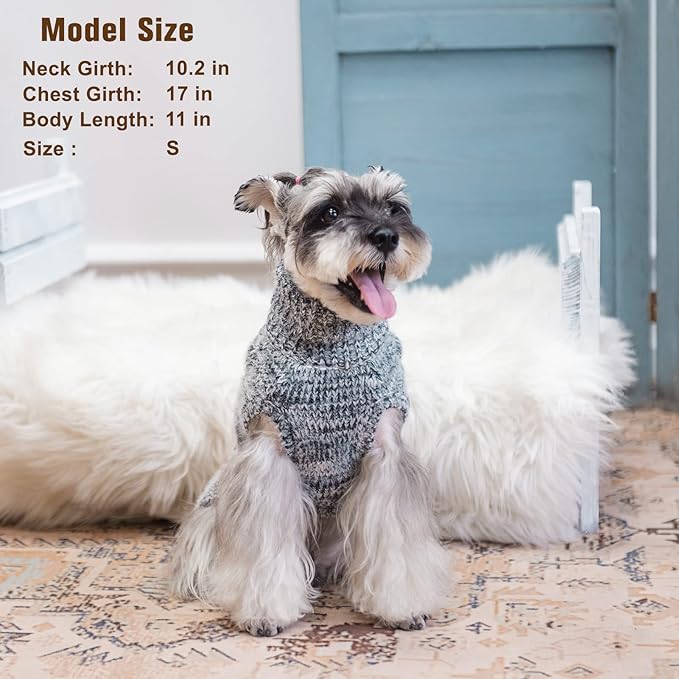 BEAUTYZOO Small Dog Sweater -Turtleneck Pullover Classic Cable Knit Fuzzy Winter Coat Dog Cold Weather Clothes for Small Medium Dogs Puppy Girl Boys(Retro Grey, XS)