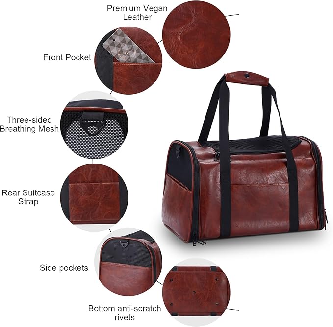 Fashion Leather Dog Carrier Cat Carrier Airline Approved Pet Carrier for Small Medium Dogs Cats Under 15Lbs