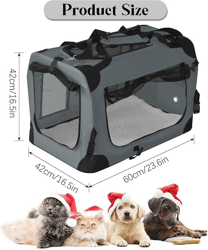 PET Foldable Dog Crate Folding Soft Dog Crate with Carrying Bag Dog Home & Dog Travel Crate Indoor & Outdoor Pet Home (Grey L-30 L 20" W 19" H)