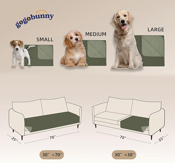 gogobunny 100% Double Sided Waterproof Dog Blanket Soft Pet Bed Cover Reversible Protect Furniture Couch Sofa Car for Puppy Large Dog Cat (Dark Olive/Light Olive 32x53 Inch 1))