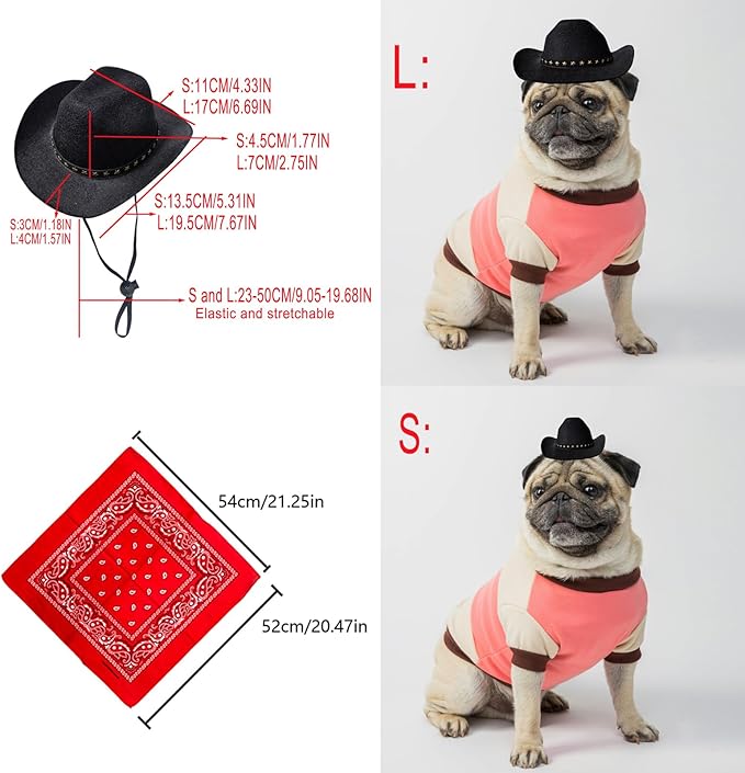 Dog Cowboy Hat Cat Cowboy Hat Mini Cowboy Hat for Dogs Cat Pet Cowboy Costume with Bandana Scarf Holiday Halloween Pet Party Decoration (black