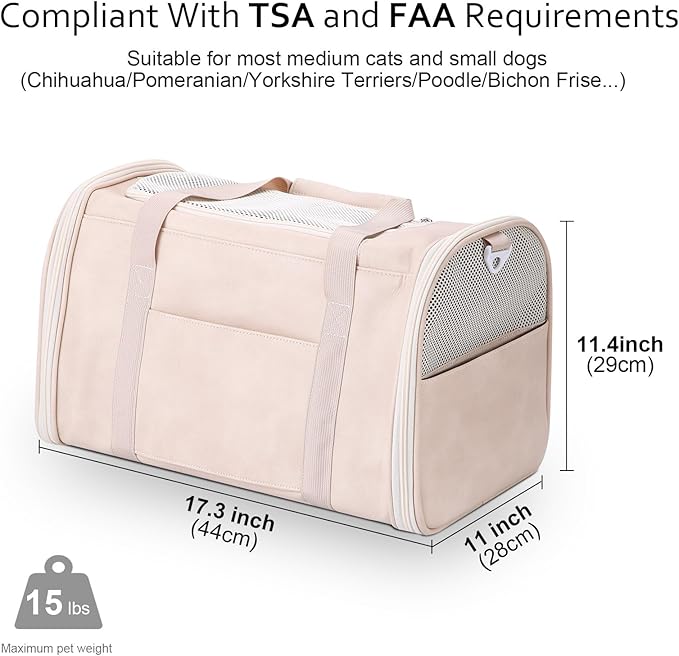Fashion Leather Dog Carrier Cat Carrier Airline Approved Pet Carrier for Small Medium Dogs Cats Under 15Lbs