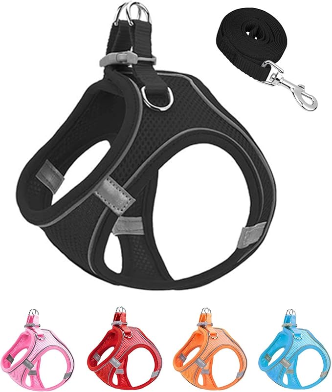 M Black Soft Mesh Dog Harness and Leash Set