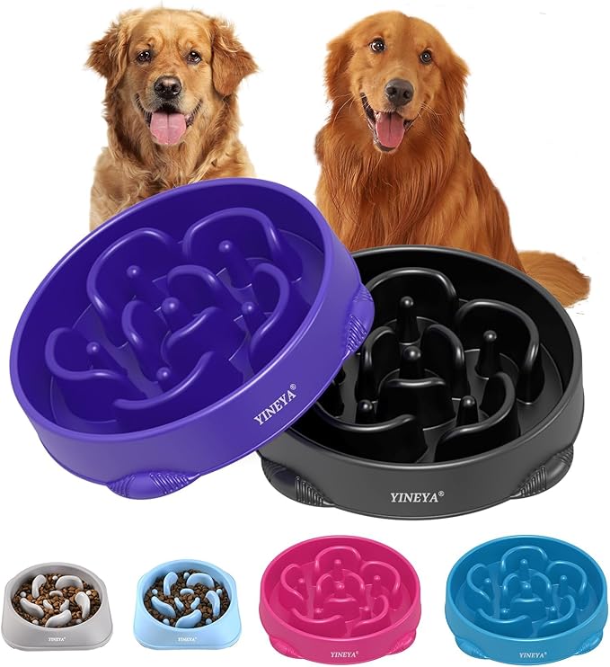 4 Cups Slow Feeder Dog Bowls Large Breed 2Pcs Black&Purple