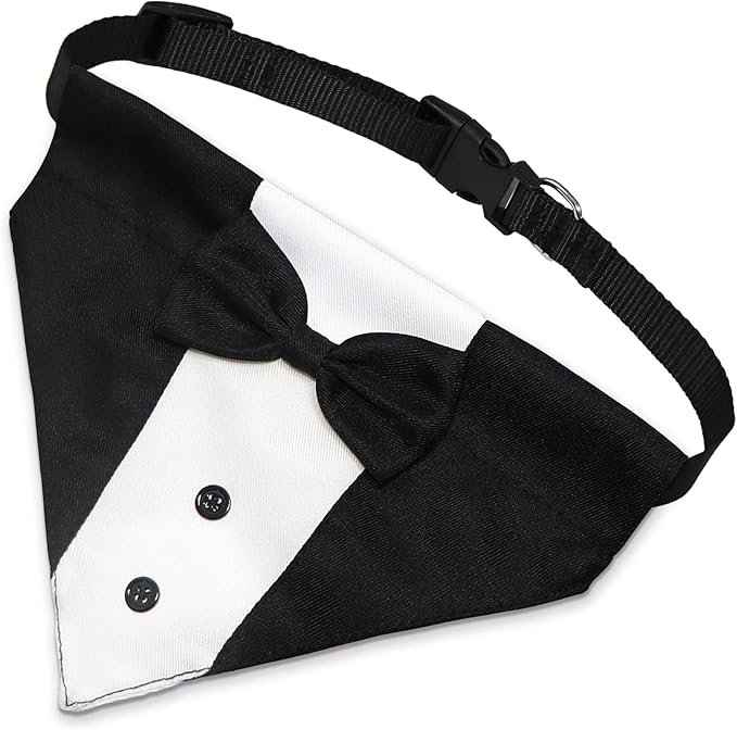 Dog Tuxedo Dog Suit Dog Wedding Bandana Collar with Bow Tie 12.5”-21”)