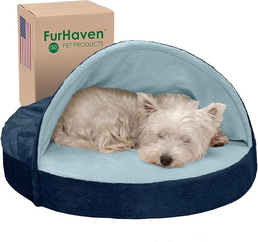 Furhaven 26" Round Cooling Gel Dog Bed for Medium/Small Dogs w/ Removable Washable Cover 30 lbs 26-inch