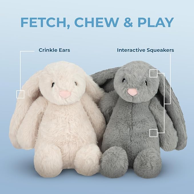 Best Pet Supplies Interactive Bunny Buddy Dog Toy with Crinkle and Squeaky Enrichment for Small and Medium Breed Puppies or Dogs