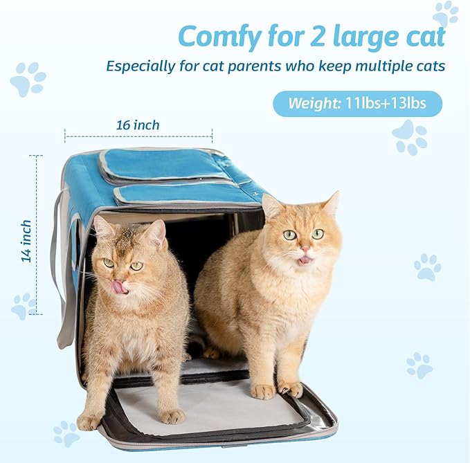 Sedioso Large Cat Carrier for 2 Cats 24x 14x 16in Pet 40lbs, All-Sided