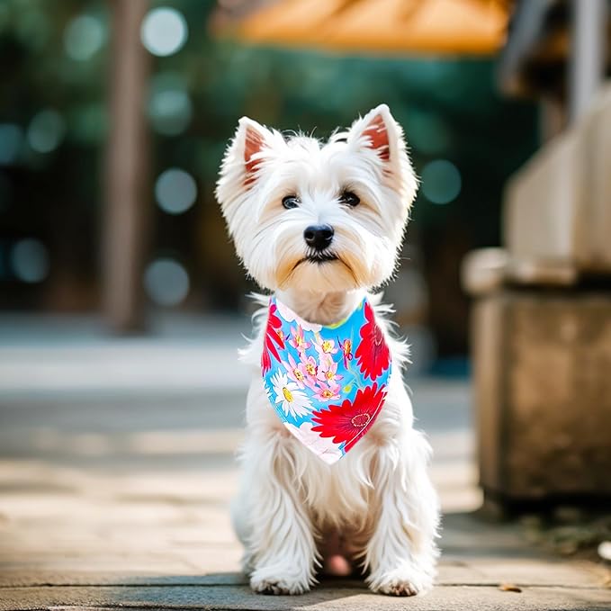10PCS Dog Bandanas Floral Spring Flowers for Small XS Breed Dog Pink Purple Yellow Pattern Kerchief Triangle Bibs Head Scarves for Boys and Girls Grooming Accessories Costume