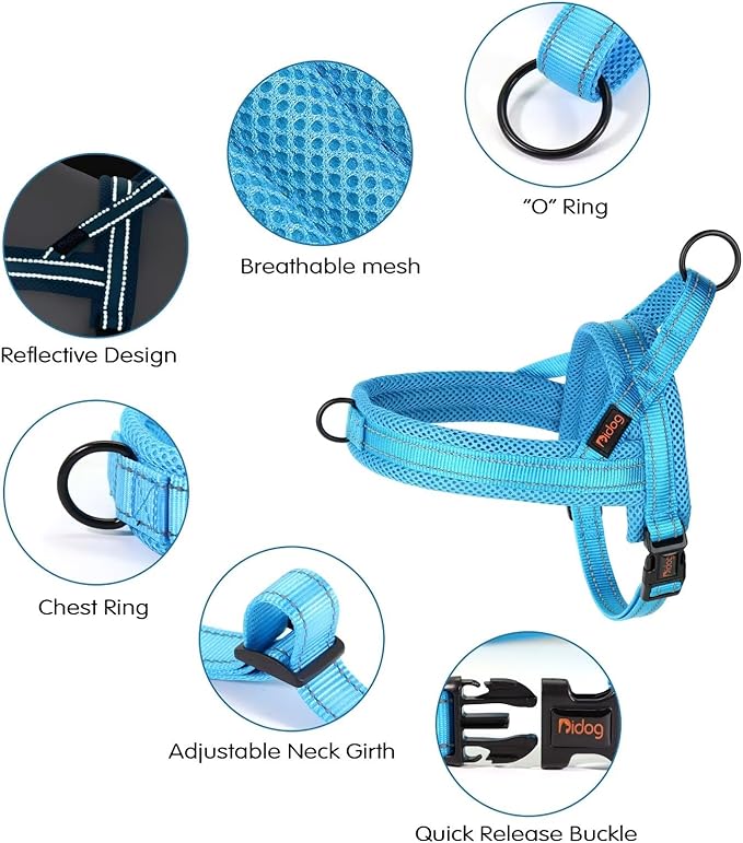 Didog Soft Mesh Padded Dog Vest Harness 21-26", Mesh-Blue)