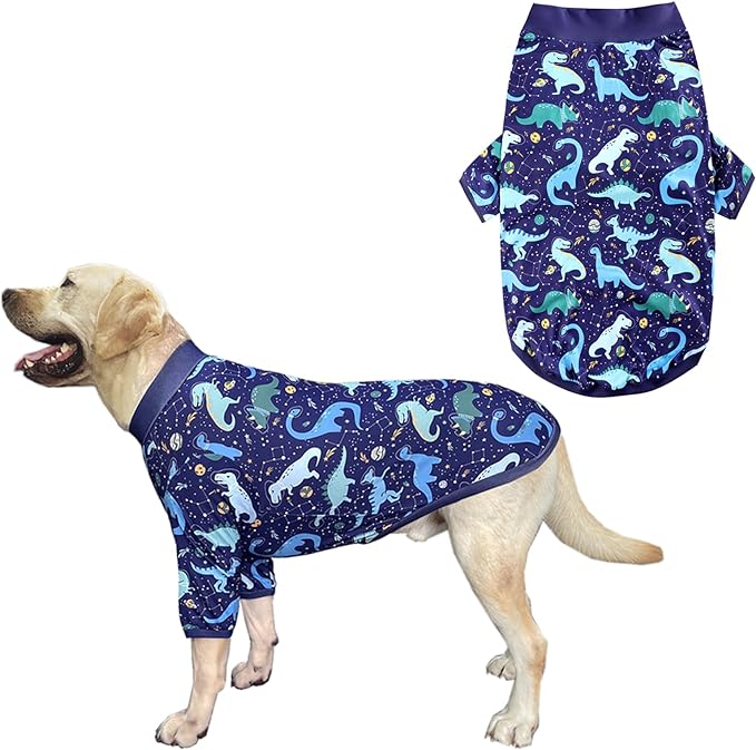 Dog Navy T Shirts with Universe Dinosaur Pattern Printed Pet Shirt Softable Pajamas Large Dogs (3XL, Navy)