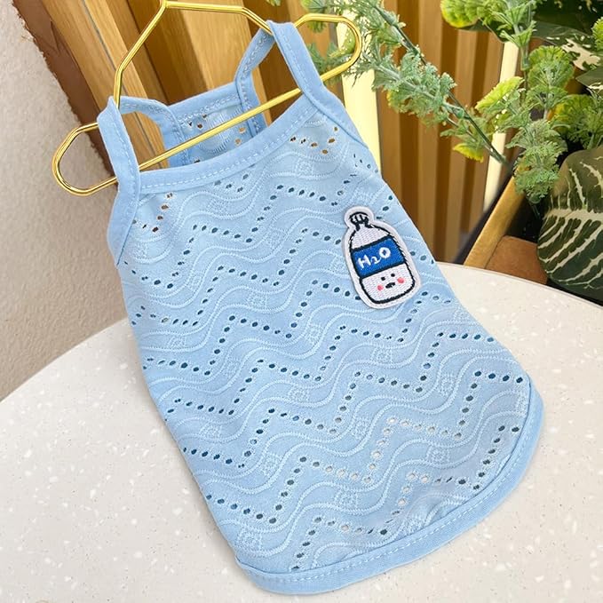 Yanmucy 2 Pieces Dog Summer Clothes Cute Embroidery Dog Striped Tank Top Vest Breathable Puppy Sleeveless Shirt for Small Dogs Cats (Pink+Blue, Small)