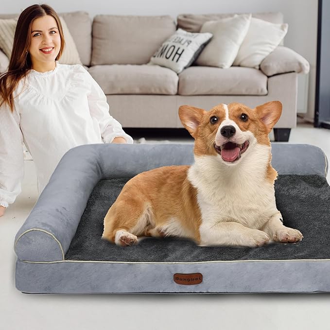 Orthopedic Dog Bed Waterproof Large Dog Bed with Removable Bolsters & Washable Cover 29" x 19" x 5" Light