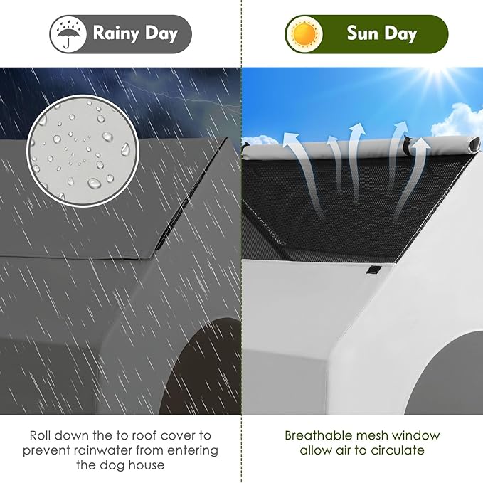 36" L House for Medium Dogs Outside & Elevated Dog Bed
